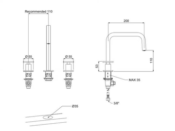 TOMEO 6310038T - 3 hole single handle countertop washbasin mixer by QD Magistro Lab - view 3